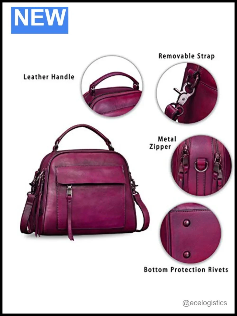 Genuine Leather Vintage Handmade Satchel Crossbody Purse with Strap